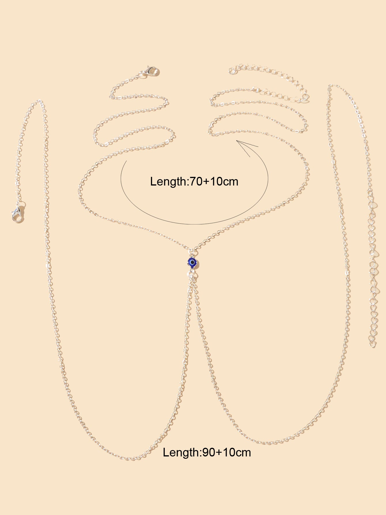 Evil Eye Decor Silver Body Chain Crossover Harness Bikini Beach Body Jewellery