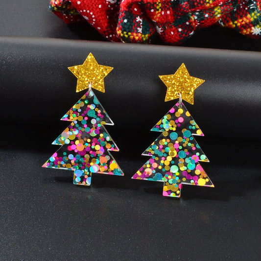 Sparkling Colorful Sequin Star Christmas Tree Dangle Earrings Festival Jewellery