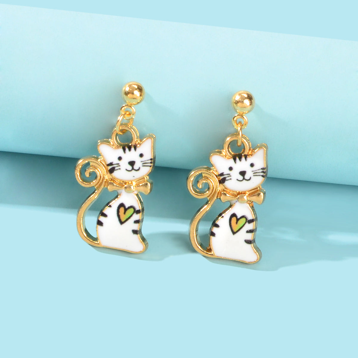 Pink Enamel Aesthetic Funny Cartoon Kitten Drop Dangling Cat Animal Earrings