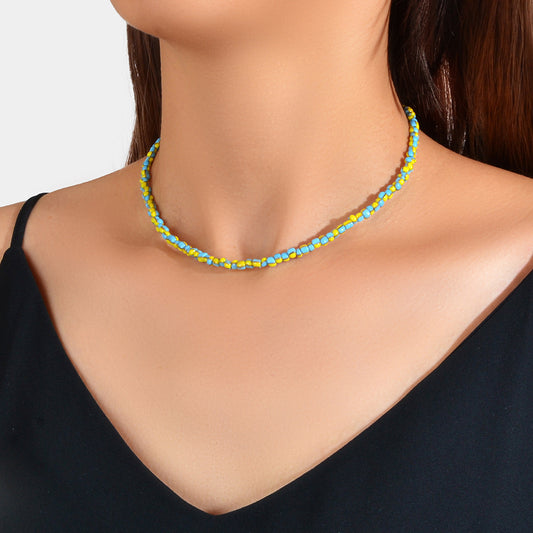 Boho Chic Handmade Blue Yellow Multi-colored Beads Collar Short Ethnic Necklace