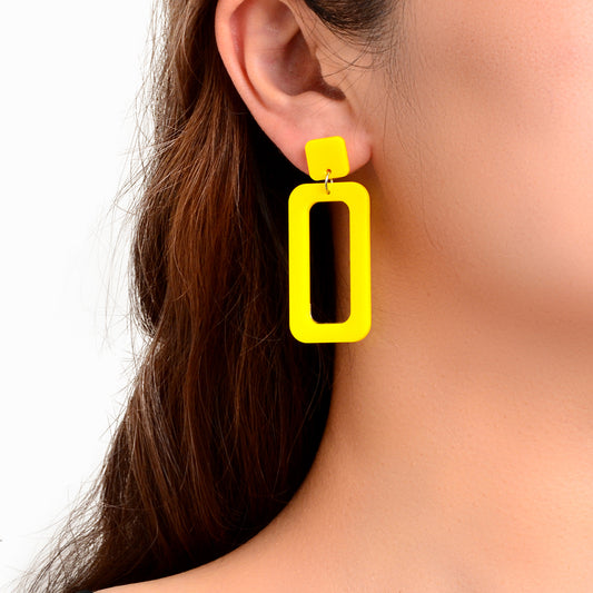 Retro Acrylic Geometric Bright Yellow Square Hollow Resin Dangle Party Earrings