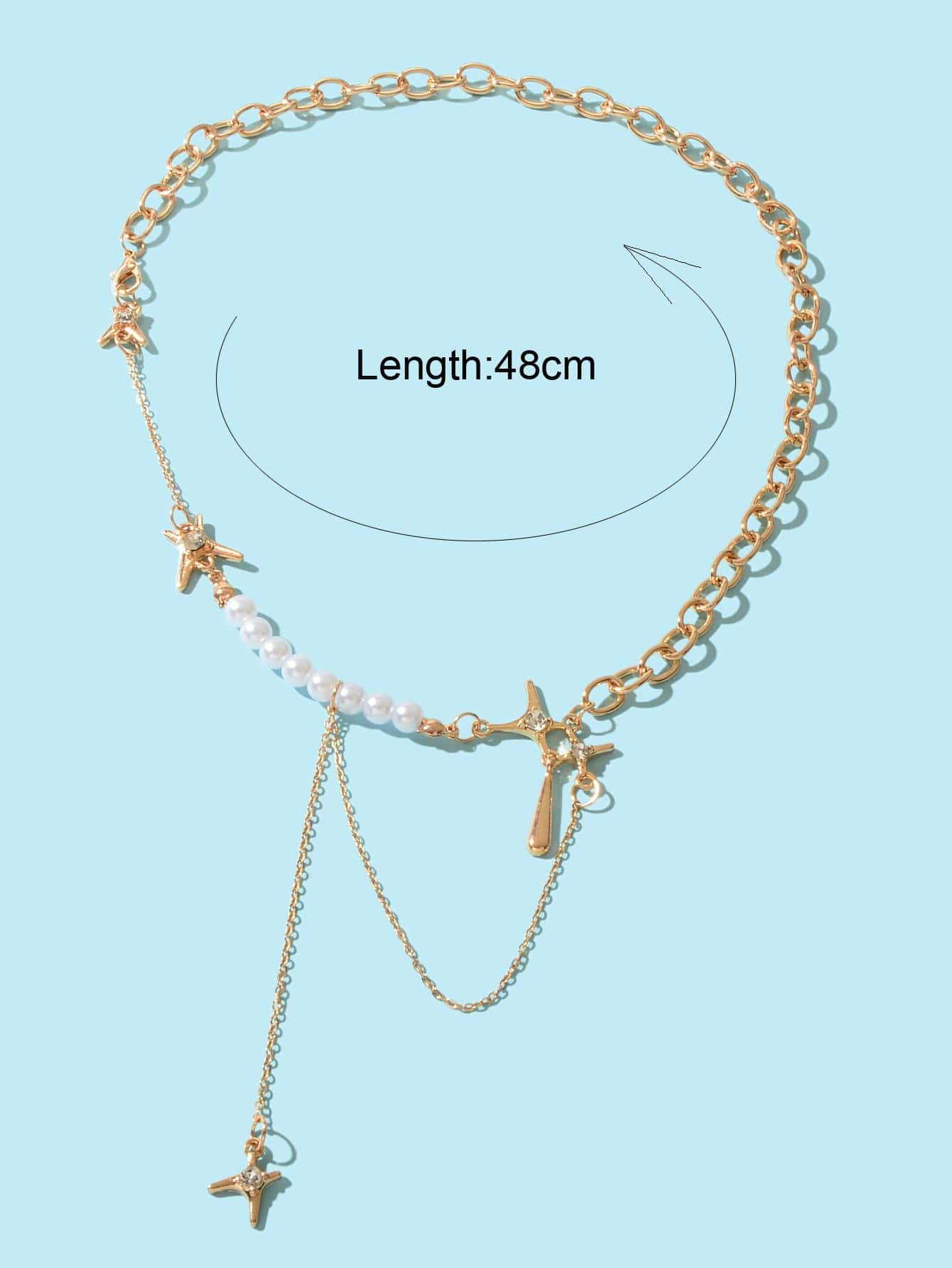 Multiple Silver Chain Star Charm Pearl Decoration Clavicle Necklace Costume Gift
