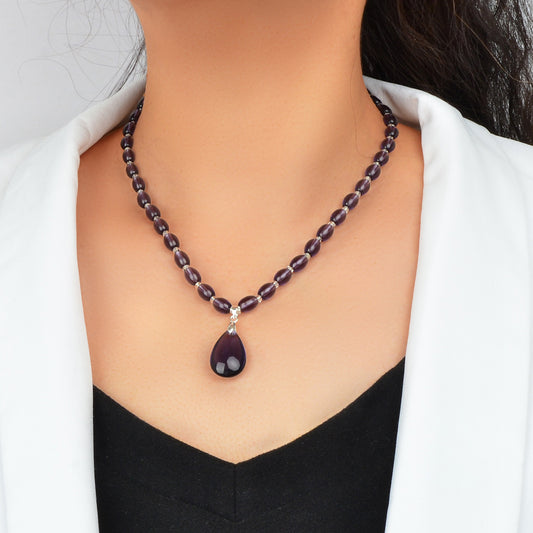 Ethnic Jewelry Sweater Chain Purple Beaded Water Drop Pendant Bohemian Necklace