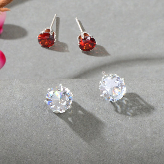 2 pairs Anniversary Wedding Jewellery Red White Cubic Zirconia Stud Earrings Set