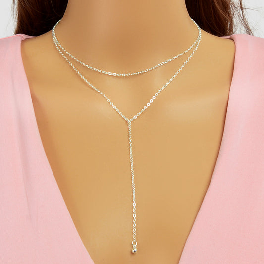 Trendy Double layer Gold Silver Chain Ball Charm Y Style Long Pendant Necklace