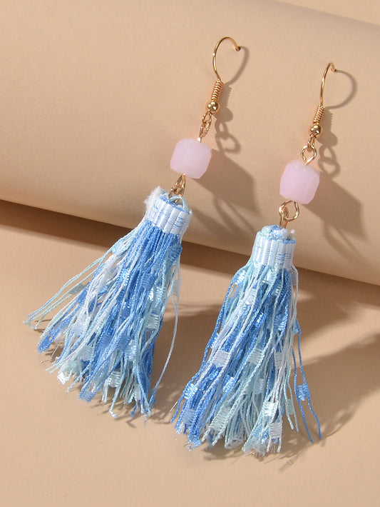 Ethnic Traditional Jewellery Pink Beads Rope Tassel Dangle Earrings for Women