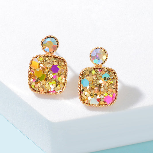 Shining Colourful Sequin Geometric Square Stud Earrings Wedding Dinner Jewellery