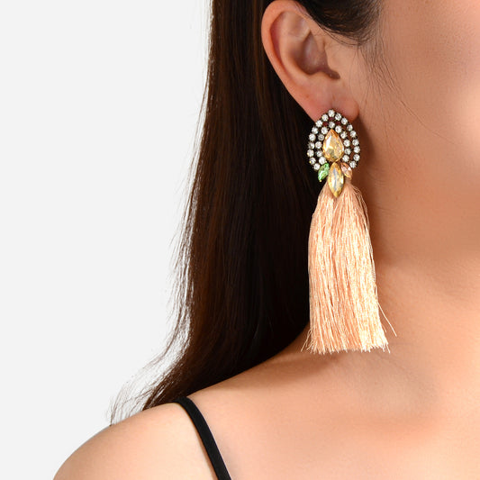 Boho Ethnic Jewellery Colorful Crystal Tassel Thread Chandelier Fringe Earrings