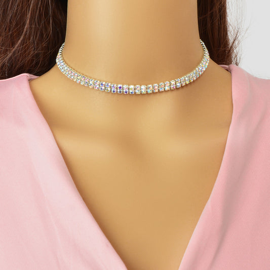 Luxury Sparkling Zircon Short Choker Collar Necklace Wedding Engagement Jewelry