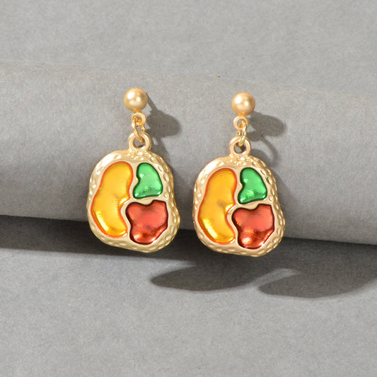 Art Designer Jewellery Colorful Palette Shape Gold Plated Pierced Party Earrings