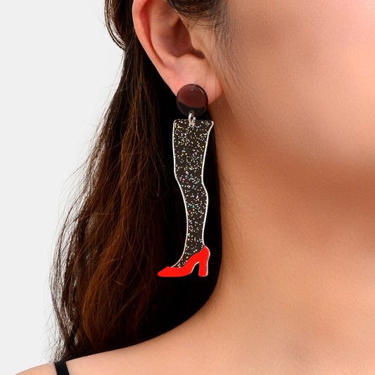 Shiny Unique Funny Resin Transparent Leg Chic High Heel Shoes Stud Earrings Gift