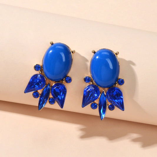 Retro Style Colorful Crystal Geometric Stud Earrings Party Fesvital Jewelry Gift