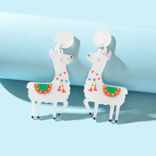 White Acrylic Lovely Sheep Dangle Lamb Earrings Cartoon Design Geometric Jewelry
