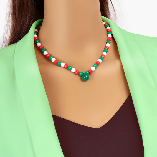 Xmas Series White Green Red Beads String Necklace Chic Festival Gift Jewellery