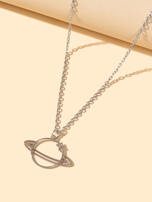 Trendy Jewellery Silver Long Chain Space Planet Charm Necklace Accessories Gift