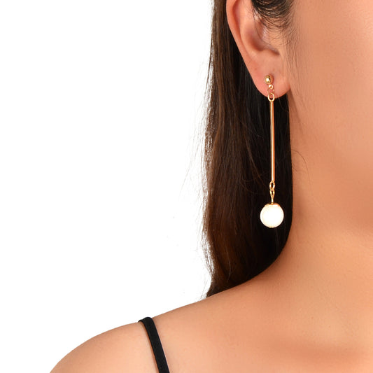 Wedding Engagement Gift Jewellery Gold Bar Pearl Charm Pendant Earrings Women