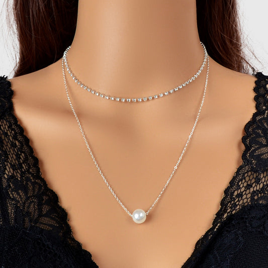 Double Layered Necklace Adjustable Simple Chain Multilayer Rhinestone Collar