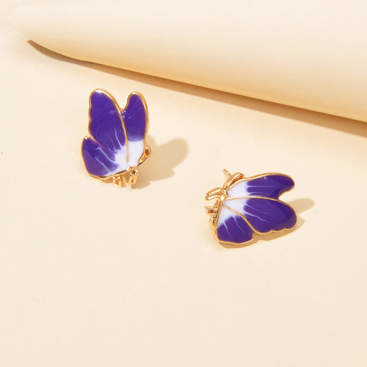 Insect Jewelry White Purple Enamel Butterfly Stud Hypoallergenic Dainty Earrings
