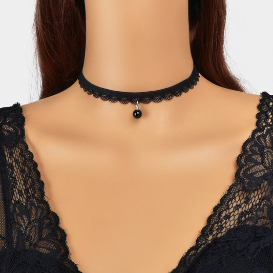 Classic Black Velvet Choker Round Charm Necklace Women Halloween Cosplay Jewelry