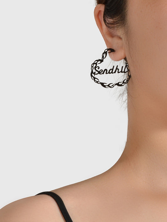 Goth Hip Hop Punk Style Black Hollow Heart Chunky Statement Stud Women Earrings