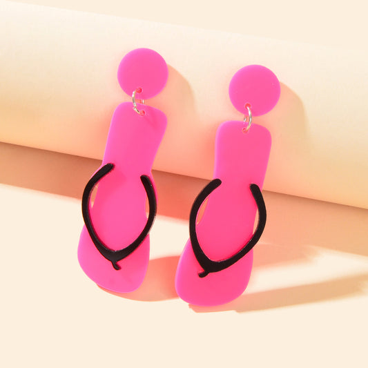 Y2k Style Hot Pink Acrylic Slippers Pendant Dangle Earrings Girl Holiday Jewelry