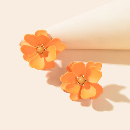 Orange Flower Stud Pierced Stereoscopic Daisy Earrings Women Elegant Jewellery