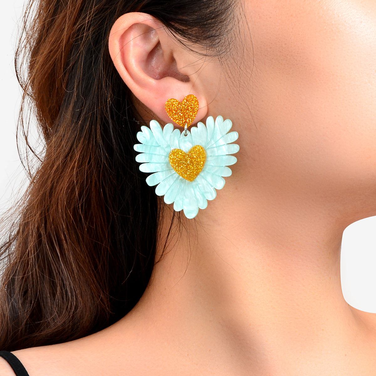 Sweet Holiday Acrylic Purple Flower Heart Earrings Valentine's Day Gift Jewelry