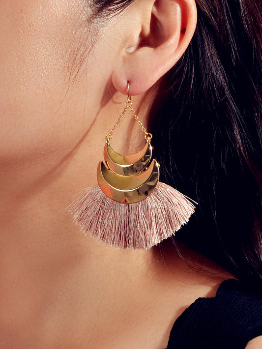 Ethnic Bohemian Traditional Jewellery Metal Pink Tassel Chunky Indian Earrings