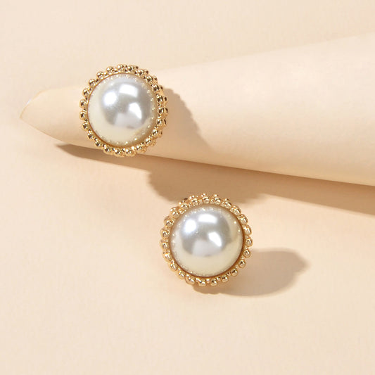 Women Dainty Gifts Gold Silver Plated Pearl Round Stud Wedding Bridal Earrings