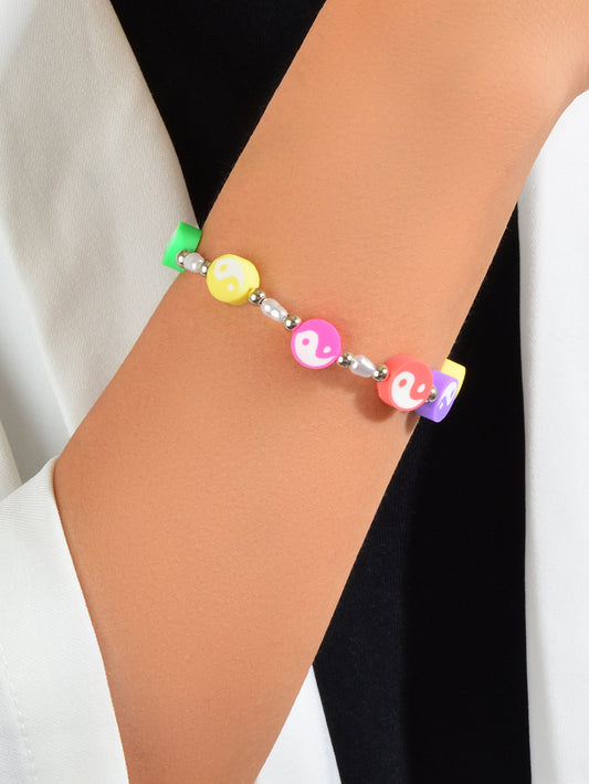 Unique Tai Chi Jewelry Handmade Candy Color Yin Yang Round Beads Taiji Bracelet