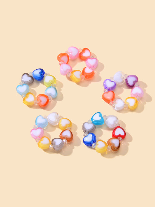 Random Color Women Girls Dainty Gifts Colorful Resin Heart Elastic Finger Ring