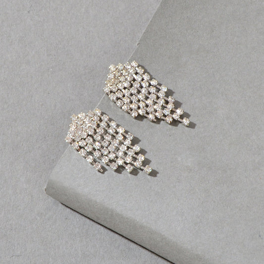 Sparkly Full Rhinestone Chandelier Tassel Linear Drop Earrings Bridal Jewellery