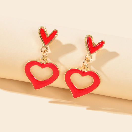 Sweet Y2k Style Red Enamel Heart Charm Stud Earrings Girl Valentine's Day Gift