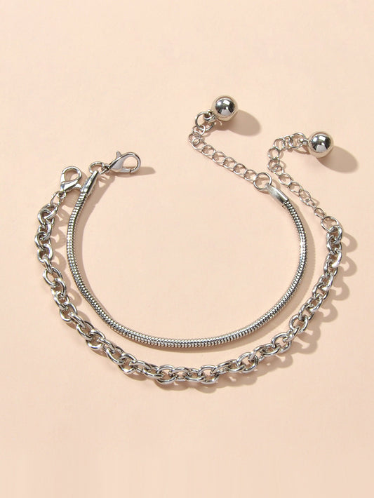 Hiphop Jewellery 2 pcs Silver Chain Bracelet Rock Style Trendy Women Accessories