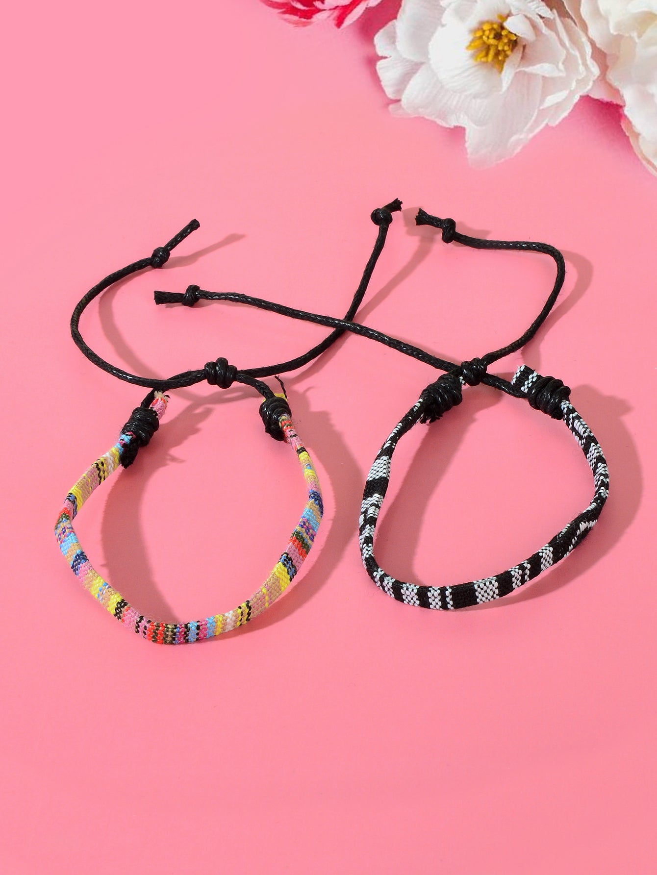 2pcs Valentine's Day Couple Best Friend Boho Braided Rope Matching Foot Anklets