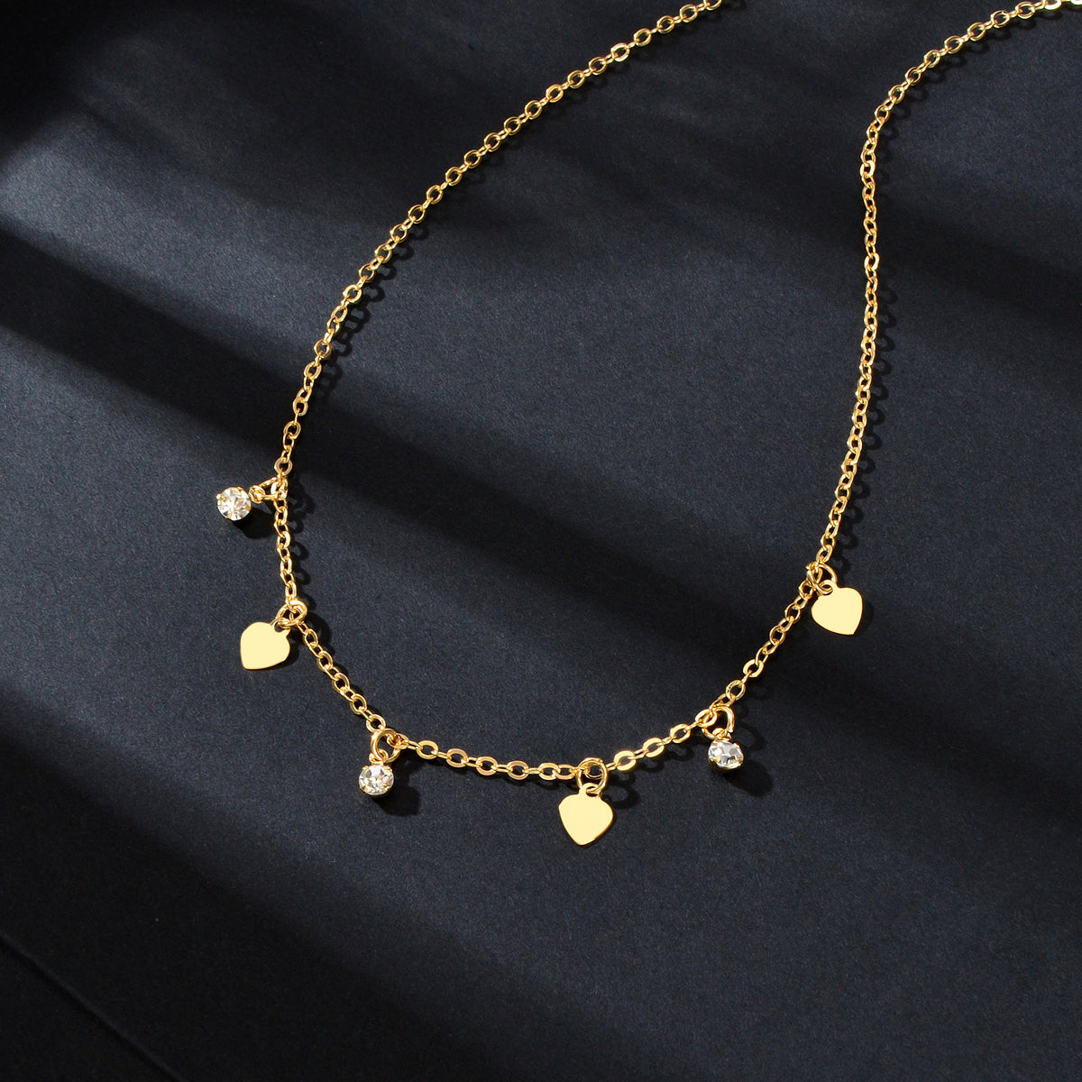 Gold Silver Chain Rhinestone Love Heart Disc Pendant Necklace Teens Party Gift