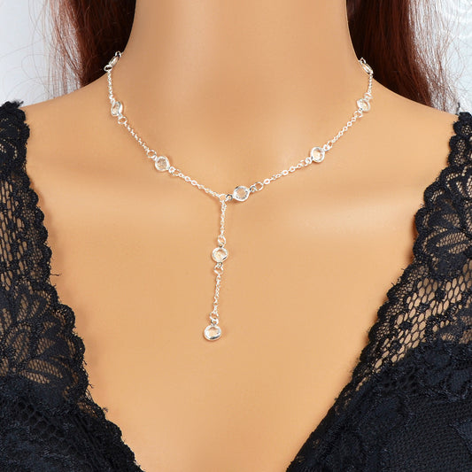 Trendy Silver Chain Transparent Bead Lariat Y Style Charm Simple Female Necklace