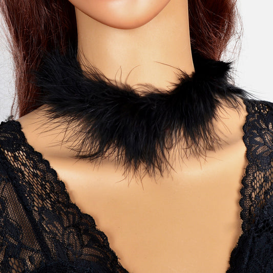 Retro Black Faux Fur Choker Collar Necklace for Women Party Dinner Accessories