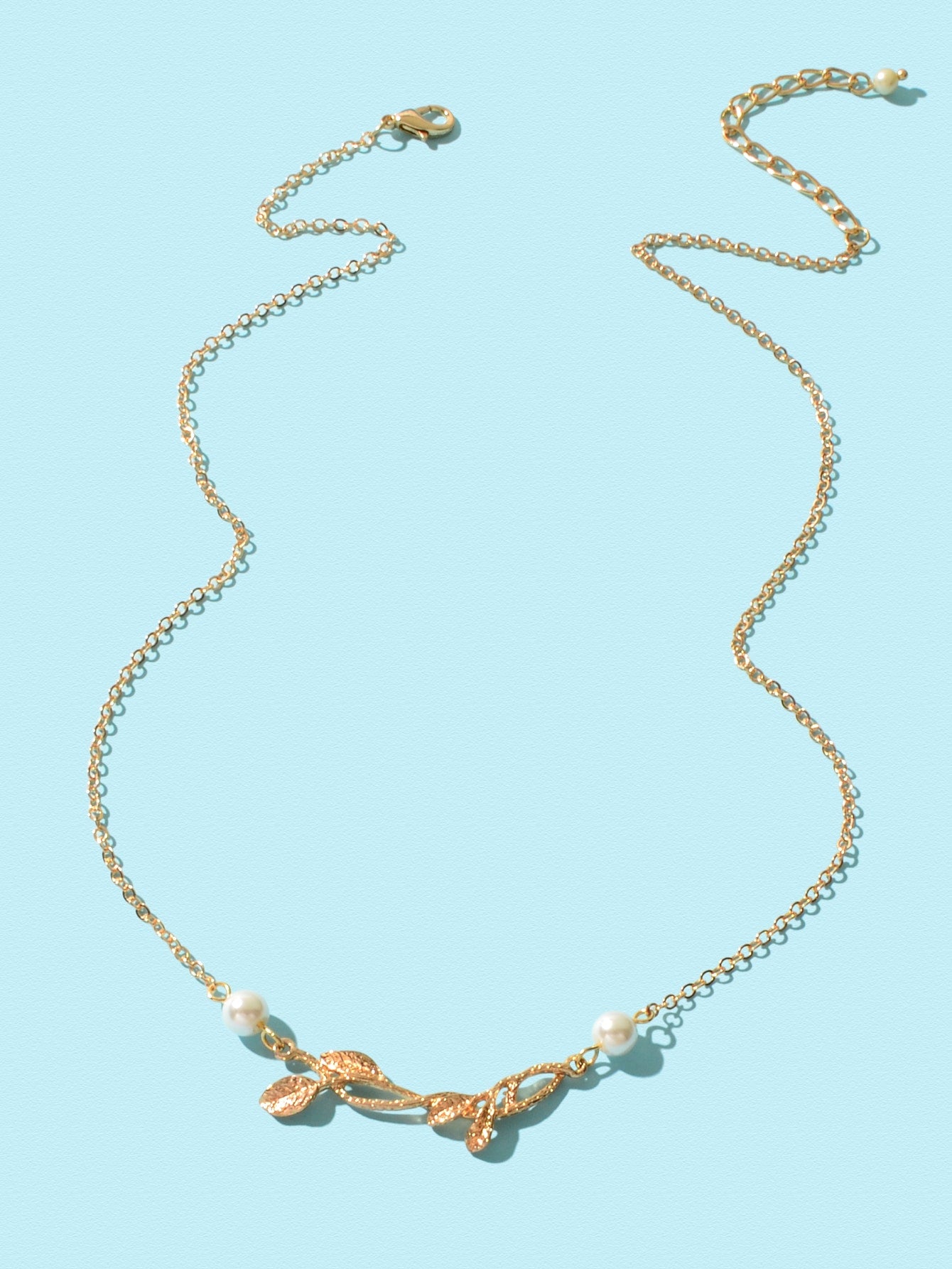 Golden Floral Elegance Long Leaf Pendant Necklace - Timeless Charm Jewellery