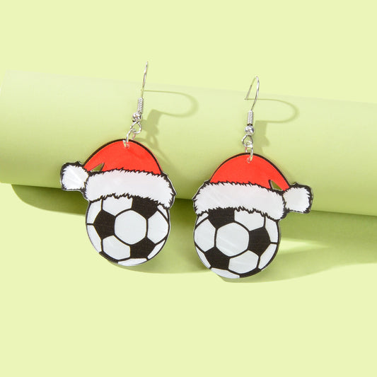 Christmas Hat Drop Earrings Soccer Ball Football Gift New Dangle Charm Jewellery