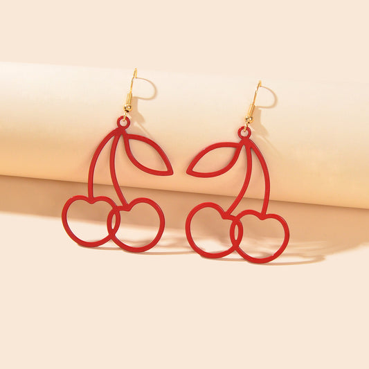 Lovely Red Hollow Out Large Cherry Dangle Earrings Dainty Gifts Fruit Jewellery