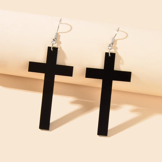 Punk Statement Acrylic Cross Dangle Hook Earrings Costume Fashion Accessories