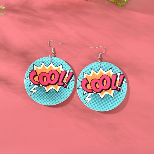 Candy Color Funny Wood Blue Round Geometric Cool Letter Earrings Costume Jewelry