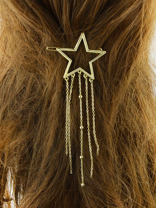 Gold Star Long Chain Tassel Hairgrips Wedding Party Hair Clips Hair Barrettes
