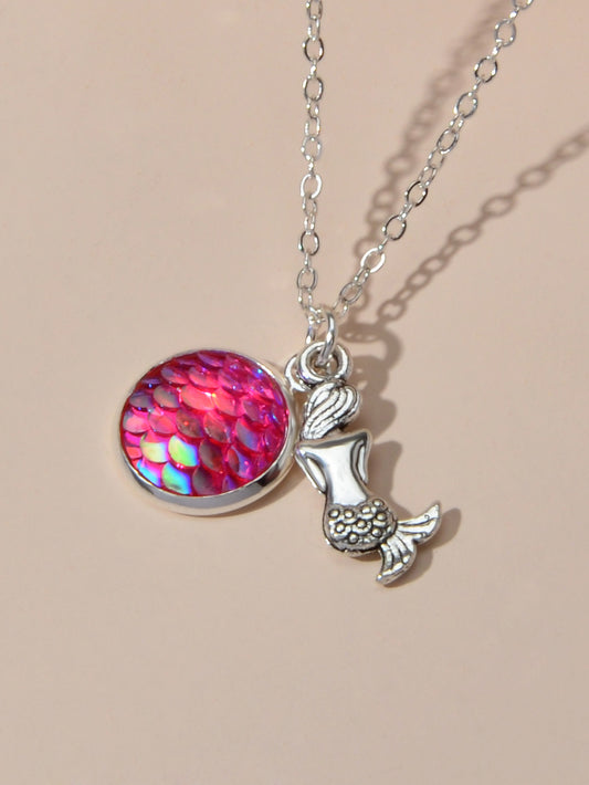 American Jewellery Silver Chain Mermaid Fish Scales Round Boho Chic Necklace
