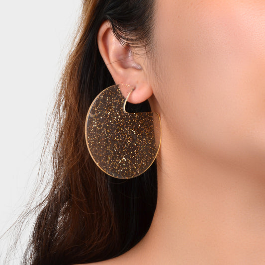 Sparkly Bohemian Chic Sequins Resin Big Transparent Hoop Statement Earrings Gift