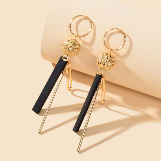 Gold Bar Dangle Geometric Line Stick Ball Circle Drop Exaggerate Square Earrings