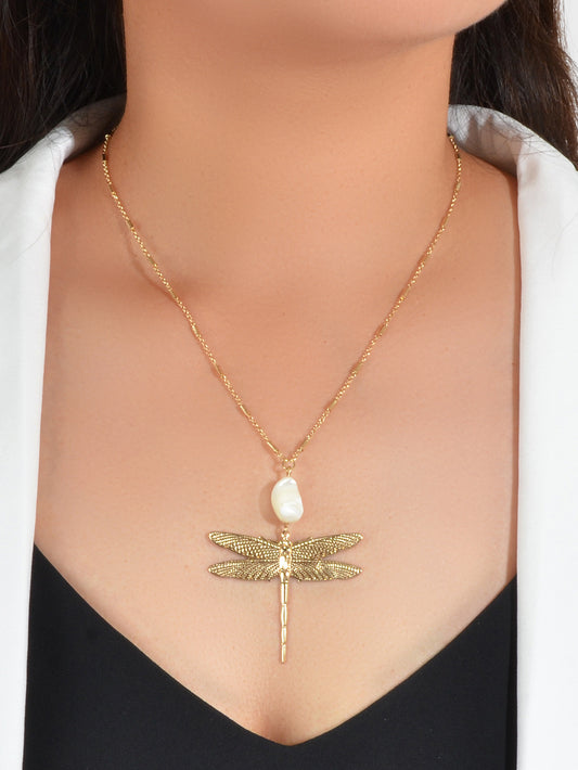 Boho Chic Style Long Chain Shell Dragonfly Charm Trendy Necklace Ladies Jewelry