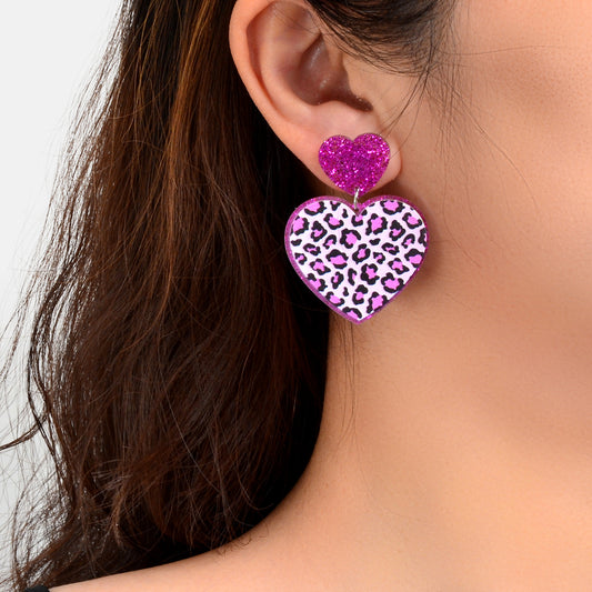 Party Jewellery Gold Purple Acrylic Leopard Heart Charm Stud Statement Earrings