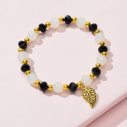 Ethnic Traditional Jewellery Handmade Beads Elastic Leaf Charm Bangle Bracelet